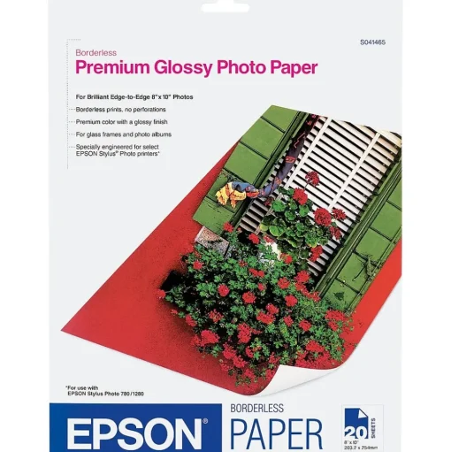 Epson Photo Paper<Glossy Photo Paper, 8" x 10", 20 Sheets/Pack (S041465)