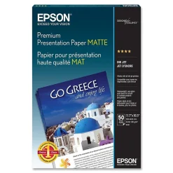 Epson Photo Paper<Matte Presentation Paper, 11.7" x 16.54", 50 Sheets/Pack (S041260)