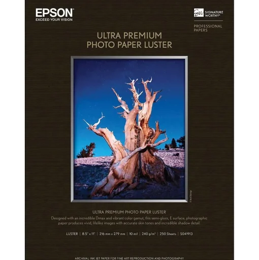 Epson Photo Paper<Premium Luster Photo Paper, 8.5" x 11", 250 Sheets/Pack (S041913)