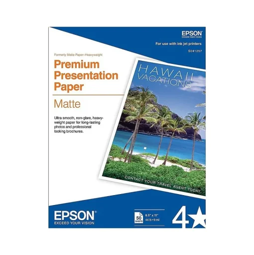 Epson Photo Paper<Premium Matte Presentation Paper, 8.5" x 11", 50 Sheets/Pack (S041257)
