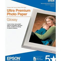 Epson Photo Paper<Ultra Premium Glossy Photo Paper, 8.5" x 11", 25 Sheets/Pack (S042182)
