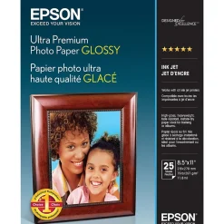 Epson Photo Paper<Ultra Premium Glossy Photo Paper, 8.5" x 11", 25 Sheets/Pack (S042182)
