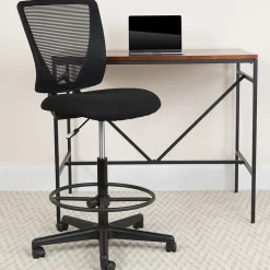 Flash Furniture Office Chairs<Ergonomic Mid-Back Mesh Drafting Chair with Black Fabric Seat and Adjustable Foot Ring [GO-2100-GG]