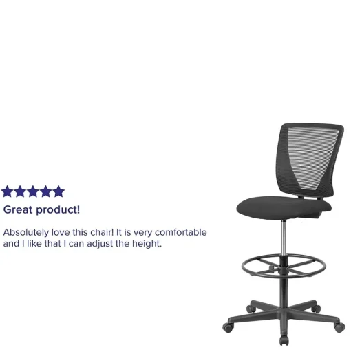 Flash Furniture Office Chairs<Ergonomic Mid-Back Mesh Drafting Chair with Black Fabric Seat and Adjustable Foot Ring [GO-2100-GG]