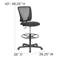 Flash Furniture Office Chairs<Ergonomic Mid-Back Mesh Drafting Chair with Black Fabric Seat and Adjustable Foot Ring [GO-2100-GG]