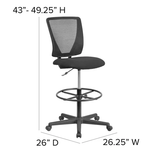 Flash Furniture Office Chairs<Ergonomic Mid-Back Mesh Drafting Chair with Black Fabric Seat and Adjustable Foot Ring [GO-2100-GG]