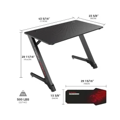 Eureka Computer Desks<Ergonomic 43"W Computer Gaming Desk, Black (GD0038-BK)
