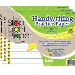 Eureka Classroom Paper<Stop Light Paper, 8.5" x 11" Practice Writing Paper, 100 Sheets/Pack, 3 Packs (EU-805107-3)