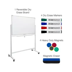 Excello Global Products Dry Erase<Dry-Erase Mobile Whiteboard, Aluminum Frame, 48" x 32" (EGP-HD-0066)