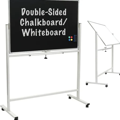 Global Printed Products Dry Erase<Excello Global Products Double Sided Magnetic Mobile Whiteboard Chalkboard Combo, White Frame, 48" x 32"