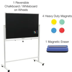 Global Printed Products Dry Erase<Excello Global Products Double Sided Magnetic Mobile Whiteboard Chalkboard Combo, White Frame, 48" x 32"