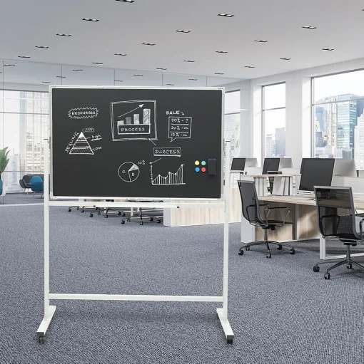 Global Printed Products Dry Erase<Excello Global Products Double Sided Magnetic Mobile Whiteboard Chalkboard Combo, White Frame, 48" x 32"