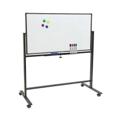 Excello Global Products Dry Erase<Double Sided Magnetic Steel Mobile Dry-Erase Whiteboard, Aluminum Frame, 4' x 3' (EGP-HD-0066-BK)