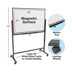 Excello Global Products Dry Erase<Double Sided Magnetic Steel Mobile Dry-Erase Whiteboard, Aluminum Frame, 4' x 3' (EGP-HD-0066-BK)