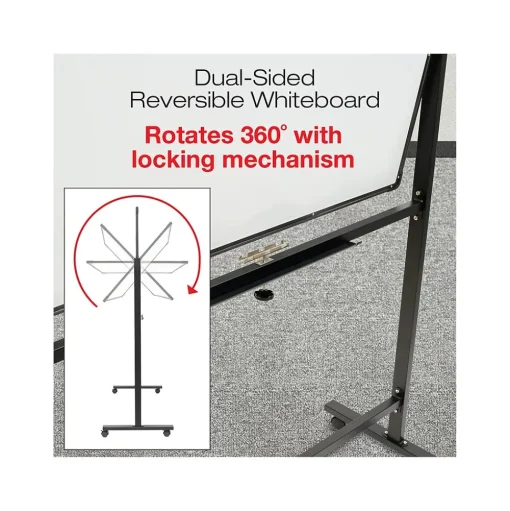 Excello Global Products Dry Erase<Double Sided Magnetic Steel Mobile Dry-Erase Whiteboard, Aluminum Frame, 4' x 3' (EGP-HD-0066-BK)