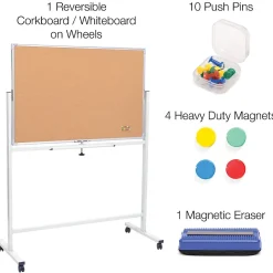 Global Printed Products Bulletin<Excello Global Products Double Sided Magnetic Mobile Whiteboard Corkboard Combo, White Frame, 48" x 32"