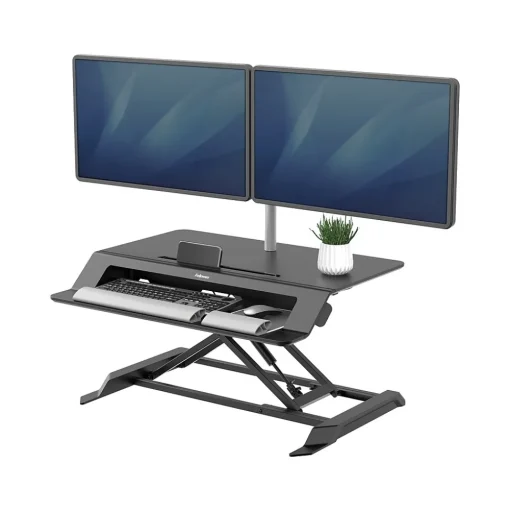Fellowes Standing Desks<Lotus LT 32"W Manual Adjustable Standing Desk Converter, Black (8215001)