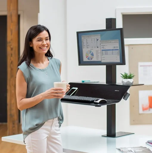 Fellowes Standing Desks<Lotus VE Sit-Stand Single Manual Lift Workstation, Black (2750862)