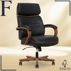 Finch Office Chairs<NEO TWO Ergonomic Vegan Leather/Wood Swivel Executive Chair, Black (52373-BLK)