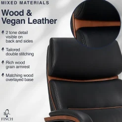 Finch Office Chairs<NEO TWO Ergonomic Vegan Leather/Wood Swivel Executive Chair, Black (52373-BLK)