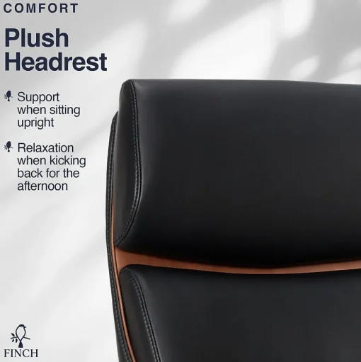 Finch Office Chairs<NEO TWO Ergonomic Vegan Leather/Wood Swivel Executive Chair, Black (52373-BLK)