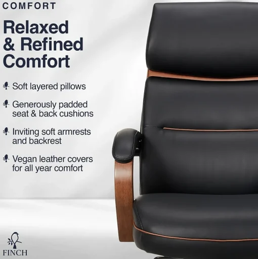 Finch Office Chairs<NEO TWO Ergonomic Vegan Leather/Wood Swivel Executive Chair, Black (52373-BLK)