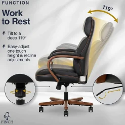 Finch Office Chairs<NEO TWO Ergonomic Vegan Leather/Wood Swivel Executive Chair, Black (52373-BLK)