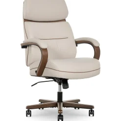 Finch Office Chairs<NEO TWO Ergonomic Vegan Leather/Wood Swivel Executive Chair, Cream (52373-CRM)