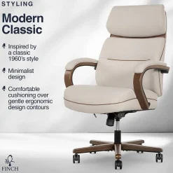 Finch Office Chairs<NEO TWO Ergonomic Vegan Leather/Wood Swivel Executive Chair, Cream (52373-CRM)