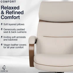 Finch Office Chairs<NEO TWO Ergonomic Vegan Leather/Wood Swivel Executive Chair, Cream (52373-CRM)