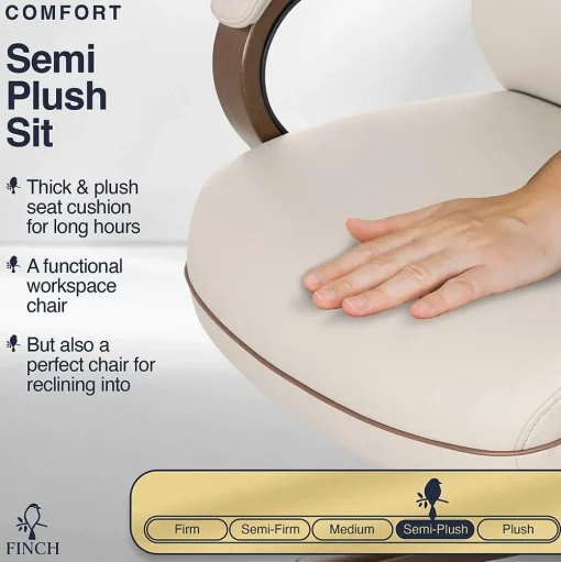 Finch Office Chairs<NEO TWO Ergonomic Vegan Leather/Wood Swivel Executive Chair, Cream (52373-CRM)