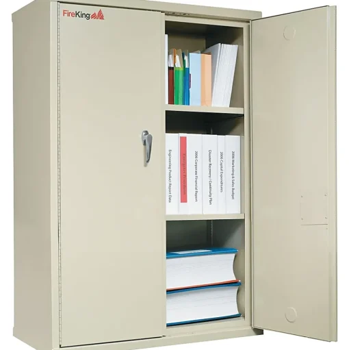 FireKing File Cabinets<1 Hour Fire Resistant Storage Cabinet, 3-Shelf, Parchment, 19 1/4"D, Inside Delivery