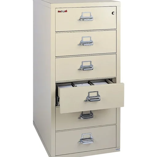 FireKing File Cabinets<Card, Check and Note File, 6-Drawer, Parchment