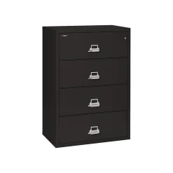 FireKing File Cabinets<Classic 4-Drawer Lateral File Cabinet, Fire Resistant, Letter/Legal, Black, 37.5"W (4-3822-CBL)