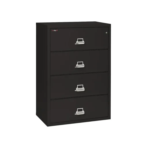 FireKing File Cabinets<Classic 4-Drawer Lateral File Cabinet, Fire Resistant, Letter/Legal, Black, 37.5"W (4-3822-CBL)