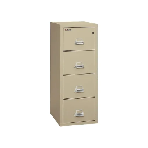 FireKing File Cabinets<Classic 4-Drawer Vertical File Cabinet, Fire Resistant, Legal, Parchment, 25.06"D (4-2125-CPA)