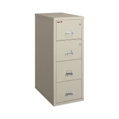 FireKing File Cabinets<Classic 4-Drawer Vertical File Cabinet, Fire Resistant, Letter, Parchment, 31.56"D (4-1831-CPA)