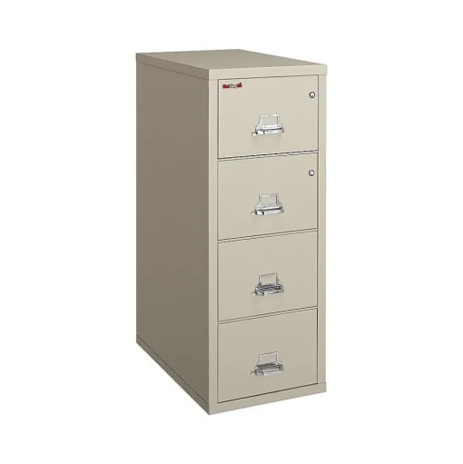 FireKing File Cabinets<Classic 4-Drawer Vertical File Cabinet, Fire Resistant, Letter, Parchment, 31.56"D (4-1831-CPA)
