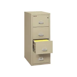 FireKing File Cabinets<Classic 4-Drawer Vertical File Cabinet, Fire Resistant, Letter, Parchment, 31.56"D (4-1831-CPA)