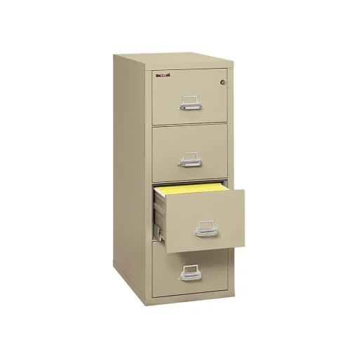 FireKing File Cabinets<Classic 4-Drawer Vertical File Cabinet, Fire Resistant, Letter, Parchment, 31.56"D (4-1831-CPA)