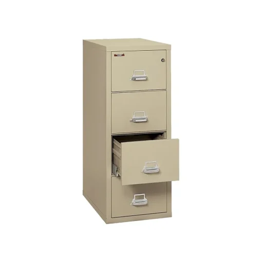 FireKing File Cabinets<Classic 4-Drawer Vertical File Cabinet, Fire Resistant, Letter, Parchment, 31.56"D (4-1831-CPA)