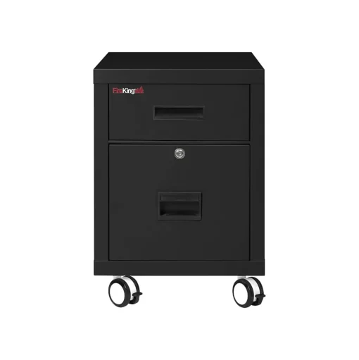 FireKing File Cabinets<2-Drawer Mobile Vertical File Cabinet, Letter/Legal Size, Lockable, Fire Resistant, Black (2M1822-1BL)