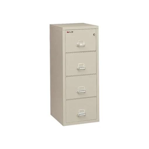FireKing File Cabinets<1-Hour 25"Fire Resistant Vertical Cabinet, Legal, 4-Dwr, Parchment, 52 3/4"H x 20 13/16"W x 25 1/16"D, Inside Delivery