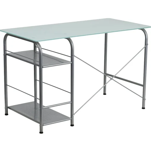 Flash Furniture Computer Desks<47" Glass Computer Desks Silk, White/Silver (NANWK086)