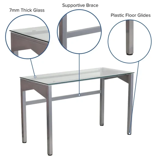 Flash Furniture Computer Desks<47" Glass Glass Computer Desks Clear/Silver (NANYLCD1219)