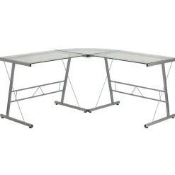 Flash Furniture Computer Desks<84" Glass L-Shape Computer Desk, Clear/Silver (NANCD22181)