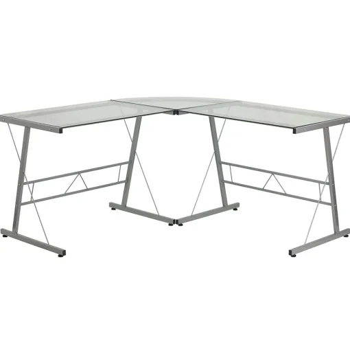 Flash Furniture Computer Desks<84" Glass L-Shape Computer Desk, Clear/Silver (NANCD22181)