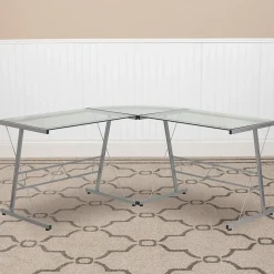 Flash Furniture Computer Desks<84" Glass L-Shape Computer Desk, Clear/Silver (NANCD22181)