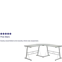 Flash Furniture Computer Desks<84" Glass L-Shape Computer Desk, Clear/Silver (NANCD22181)