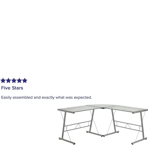 Flash Furniture Computer Desks<84" Glass L-Shape Computer Desk, Clear/Silver (NANCD22181)